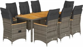 vidaXL 9 részes szürke polyrattan kerti étkezőgarnitúra párnával