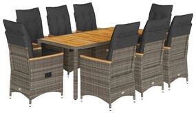 vidaXL 9 részes szürke polyrattan kerti étkezőgarnitúra párnával