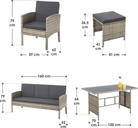 Juskys Rattan kerti bútor szett Turin - szürke