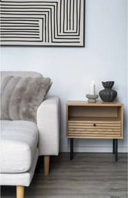 Kyoto lerakóasztal 1 fiókkal, tölgy furnér, natúr, fekete fém lábakkal, 50x40x50 cm