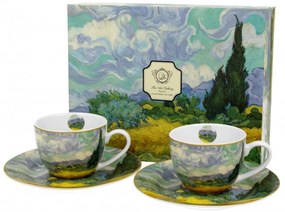 Porcelán eszpresszó kávés csésze aljjal 2 db szett Van Gogh Búzaföld ciprusokkal
