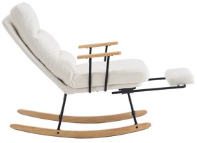 Hintaszék fa lábakkal, plüss szövettel, 4 fokozatban állítható háttámlával, fehér