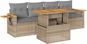 vidaXL 5 részes bézs polyrattan és akácfa kerti ülőgarnitúra párnákkal