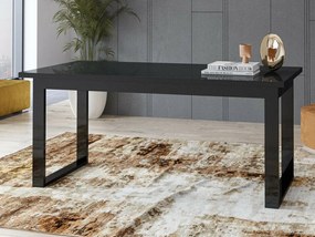 Asztal Austin U116Fekete, Fényes fekete, 76x90x170cm, Hosszabbíthatóság, Edzett üveg, Laminált forgácslap, Laminált forgácslap