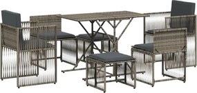 vidaXL 7 részes szürke polyrattan kerti étkezőgarnitúra párnával