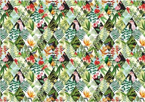 Fotótapéta Trópusi Paradicsom Flamingók Kakadu Virágok Levelek 416x290 +ragasztó