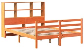 vidaXL viaszbarna tömör fa könyvespolcos ágy matrac nélkül 140 x 200cm