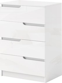 HOMCOM Komód 4 Fiókkal, Oldalfiókos Szekrény, Modern Dizájn, Magas Fényű Fehér, 60 x 40 x 85 cm | Aosom