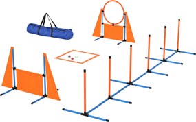 PawHut 6 darabos kutya agility edzőkészlet slalom rúddal, pihenő terület kerítéssel, ugráló gyűrűvel és labdákkal Narancs | Aosom