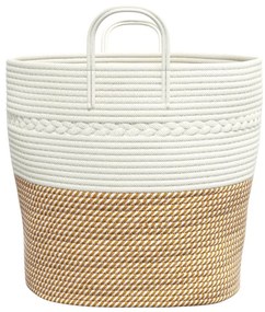 barna-fehér pamut tárolókosár Ø43 x 38 cm