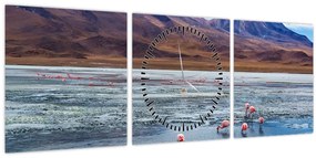 Kép - Flamingók (órával) (90x30 cm)