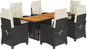 vidaXL 7 részes fekete polyrattan kerti étkezőgarnitúra párnával