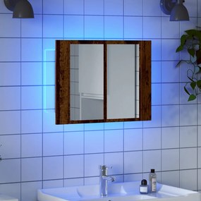 antik fa színű szerelt fa tükörszekrény LED-del 60x12x45cm