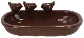 Kerámia madáritató és etető tál, ovális, barna