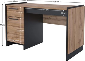 PC asztal 130, wotan tölgy/fekete, AMONI 1D1S