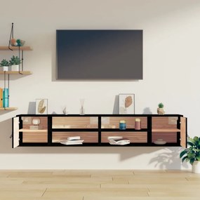 2 db fekete tömör fenyőfa faliszekrény 80 x 30 x 30 cm