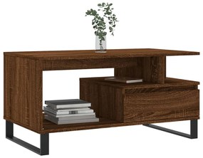 Barna tölgyszínű szerelt fa dohányzóasztal 90x49x45 cm