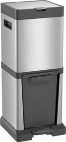 HOMCOM kétrekeszes pedálos szemetes 20 L + 14 L — rozsdamentes acél, puha záródás, kivehető vödrök, ezüst (32,5 x 31,5 x 78 cm) | Aosom