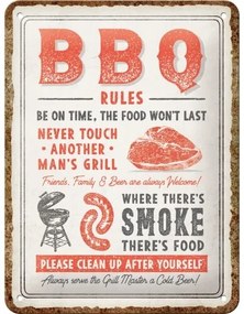 Fém tábla BBQ Rules, (15 x 20 cm)
