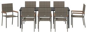 9 Részes Kert Étkezőgarnitúra Szürke Poly Rattan