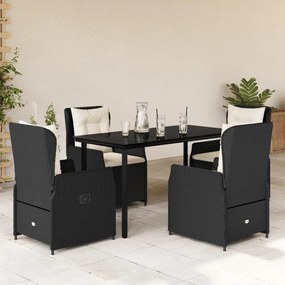 5 részes fekete polyrattan kerti étkezőgarnitúra párnákkal