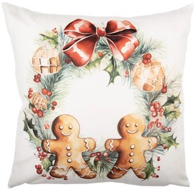 Karácsonyi párnahuzat 45x45 cm mézeskalács baba koszorúval