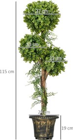 HOMCOM Mesterséges Bukszusfa 3 Gömbbel és Cementcserépben, Beltéri és Kültéri, 115 cm Magas | Aosom