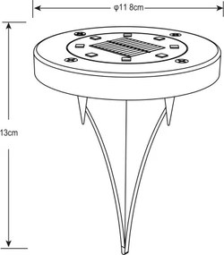 Globo 33414 Solar lámpa rozsdamentes acél, fekete műanyag, átlátszó, csúszókapcsoló, beépített elem AA 300mAh 1.2V, IP44, ø: 118mm, M: 130mm, 2 db-os kiszerelés, 8x LED 0.1W 3V, fehér fényű