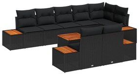 vidaXL Kerti Kanapé Szett párnával 9 pcs Fekete Poli rattan