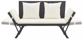 fekete polyrattan kerti pad párnákkal 176 cm
