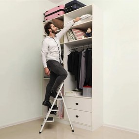Háztartási létra 3 lépcsőfokkal, fehér