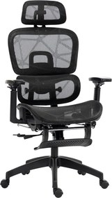HOMCOM Ergonomikus irodai szék, hálós szövettel, állítható 3D, karfákkal és fejtámlával, fekete