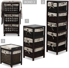 Komód, 3 fonott kosár, sötétbarna/bézs, ELI 1