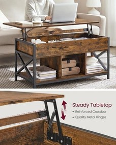 Emelhető tetejű dohányzóasztal 50 × 100 × (49–62 cm), barna és fekete színben