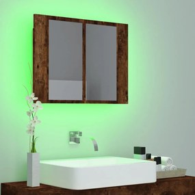 füstös tölgy szerelt fa tükörszekrény LED-del 80x20,5x64 cm