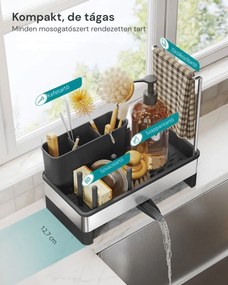 SINK mosogató rendszerező csepegtetővel, ezüst/fekete SongmicsHome