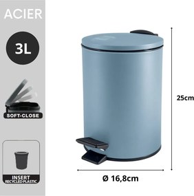 Világoskék acél pedálos szemetes 3 l Adelar – Spirella