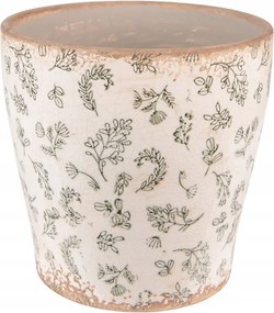 Bézs antik kerámia virágtartó fedél zöld virágokkal L 17x1