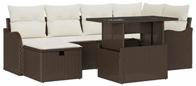 vidaXL Kerti Kanapé Szett párnával tárolóval 7 pcs Barna Poli rattan