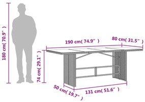 szürke polyrattan üveglapos kerti asztal 190x80x74 cm