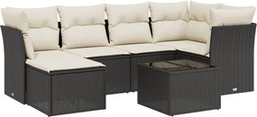 vidaXL 7 részes fekete polyrattan kerti ülőgarnitúra párnával