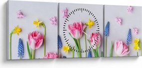 Tavaszi virágok képe (órával) (90x30 cm)