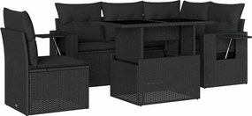 vidaXL 6 részes fekete polyrattan kerti ülőgarnitúra párnákkal