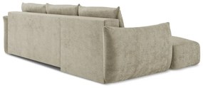 Bézs zsenília kinyitható sarokkanapé (bal oldali-heverő résszel) Leila – Makamii