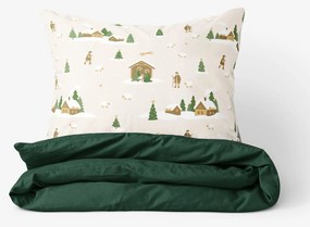 Goldea karácsonyi pamut ágyneműhuzat duo - karácsonyi dalok, sötétzöld hátoldal 240 x 220 és 2db 70 x 90 cm
