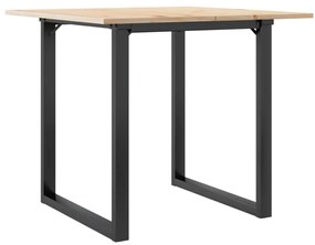 tömör fenyőfa és öntöttvas étkezőasztal O-vázzal 90x90x75 cm