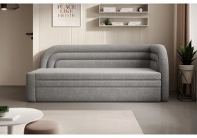 Szürke buklé kinyitható-tárolóhelyes kanapé jobb oldali 223 cm Fabillo – ELTAP