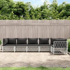 vidaXL 6 részes fehér acél kerti ülőgarnitúra párnákkal