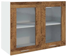 antik fa színű szerelt fa függő üvegszekrény 80 x 31 x 60 cm