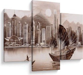 Kép - Victoria Harbour, Hong Kong, szépia hatás (90x60 cm)